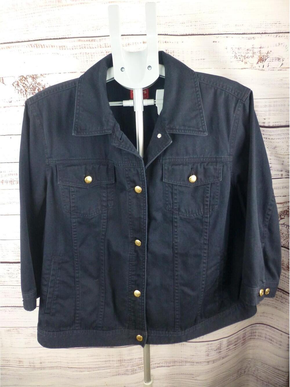 Chaps Denim Women's Navy Blue 3/4 Sleeve Button Front Jacket Size 2X Plus K2